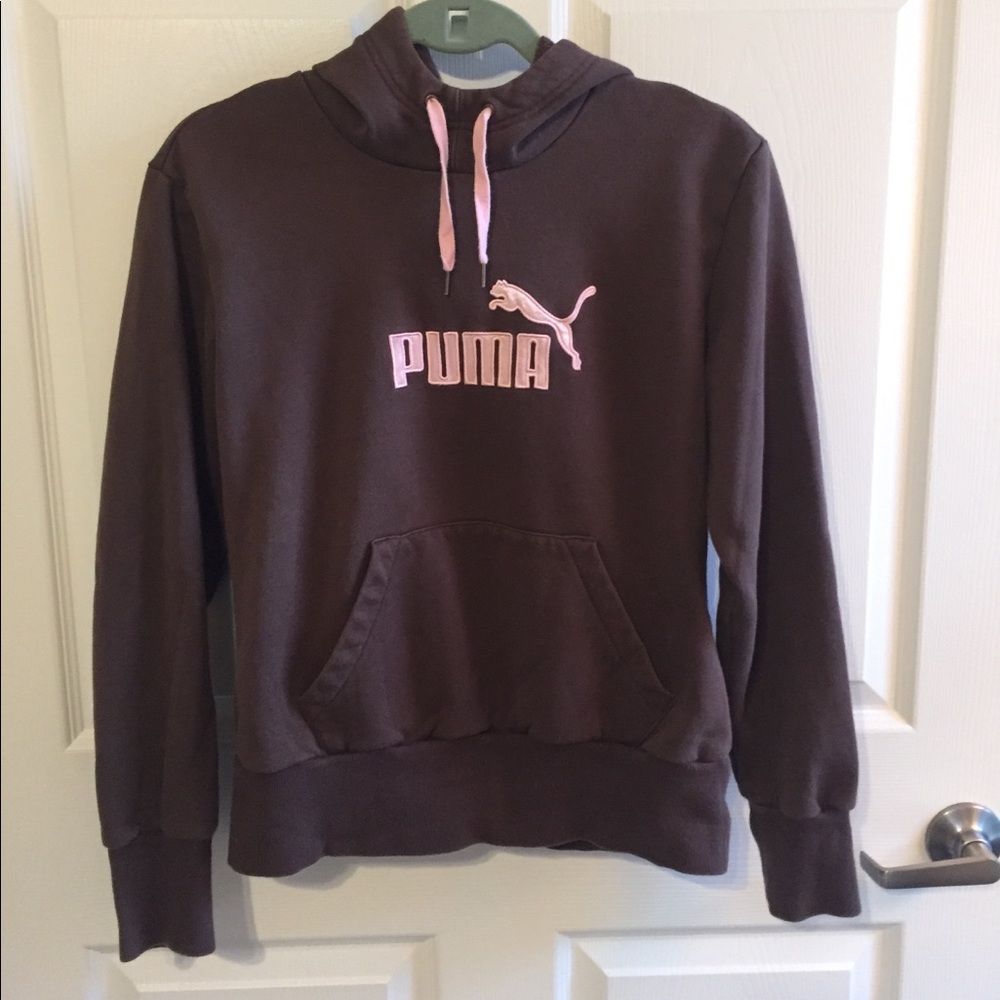 Puma Women's Brown Hoodie with Pink Accents
